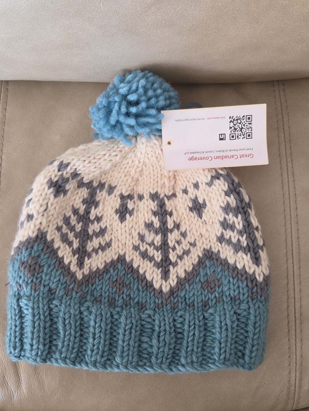 Wool Fair Isle Pom-Pom Beanie Hat - Blue & Cream